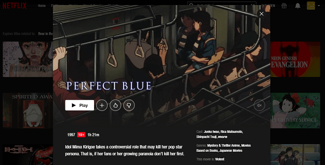 Watch Perfect Blue  1997  on Netflix from Anywhere in the World - 95