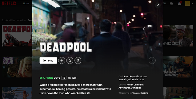 Watch Deadpool  2016  on Netflix From Anywhere in the World - 86